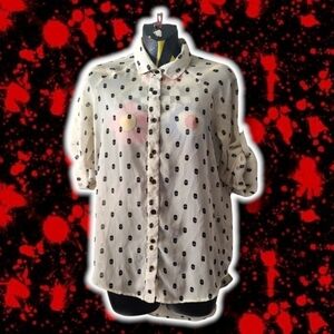 Corp Goth Black Skulls Sheer White Blouse Tunic